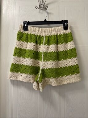 Rebellion Green and Cream Crochet Stripe Skort